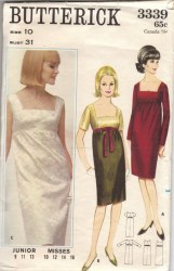 3339 60S SLIM EMPIRE NECK EVE DRESS SLVS OR NOT PATTERN 16 36''